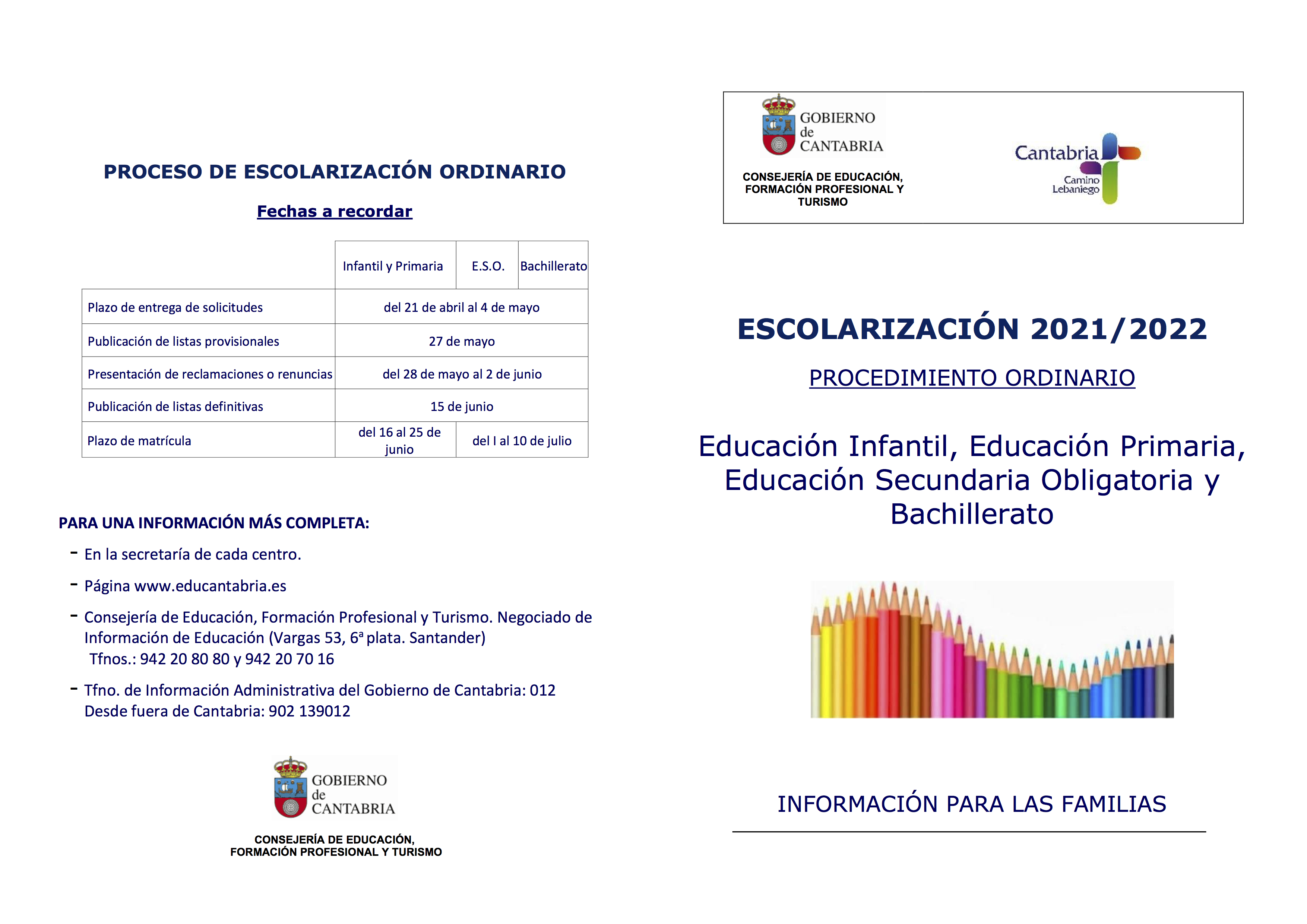 Diptico Escolarización Ordinario 21 22 1