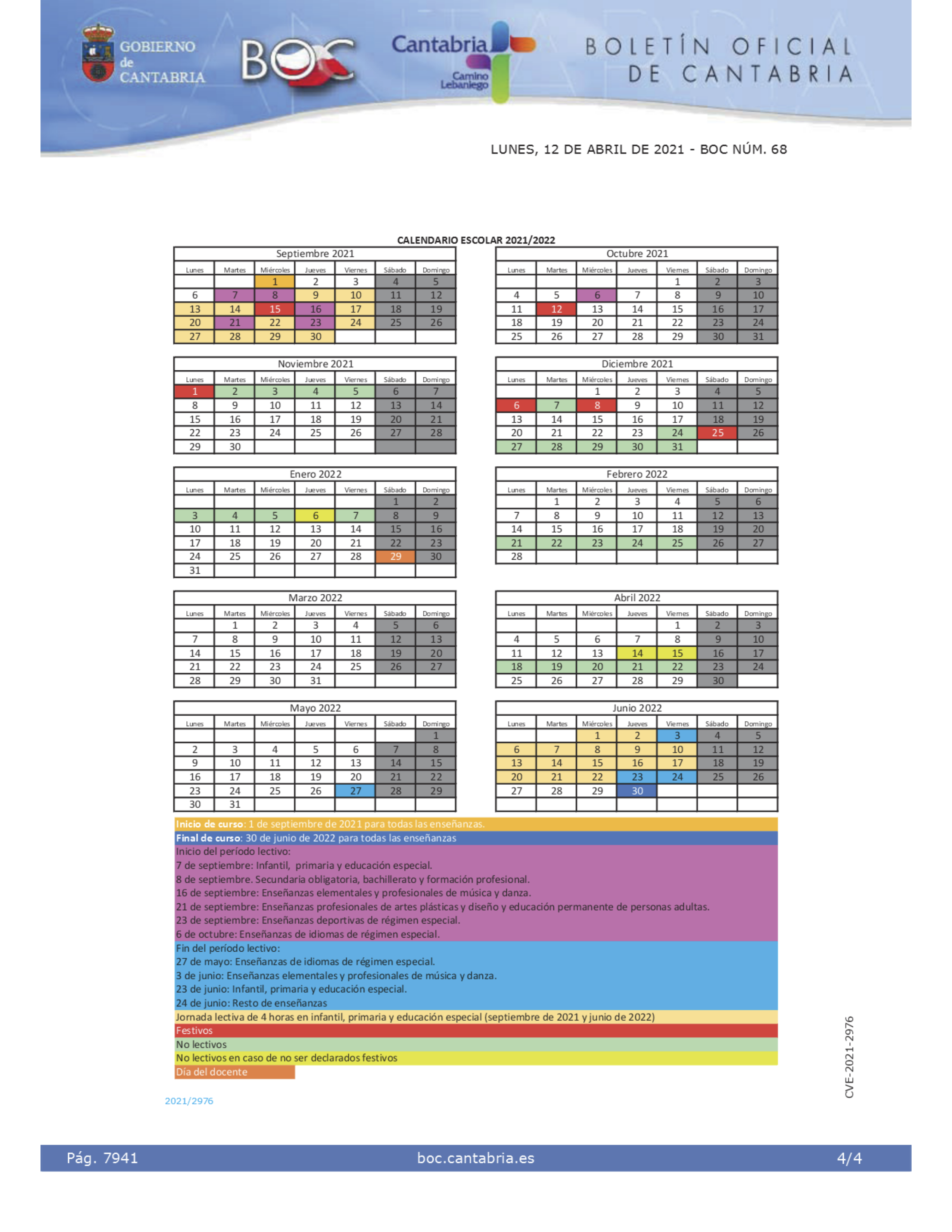 Calendario escolar 21 22