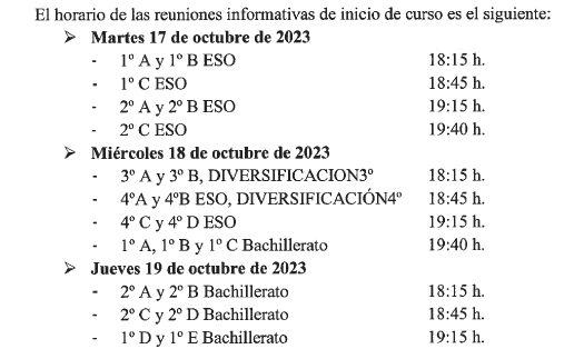 Horario reuniones inicio