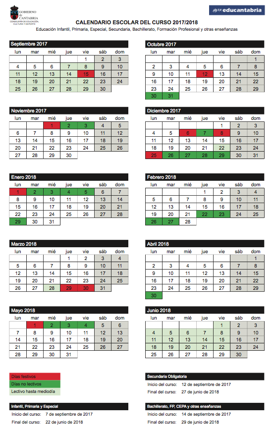 Calendario escolar 17 18