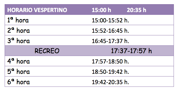 Horario vespertino